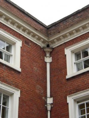 Painted lead hopper and downpipes c 1768